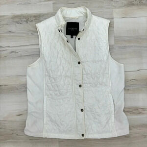 Talbots quilted zip up white cream Winter warm puffer vest Petite Sz Lg